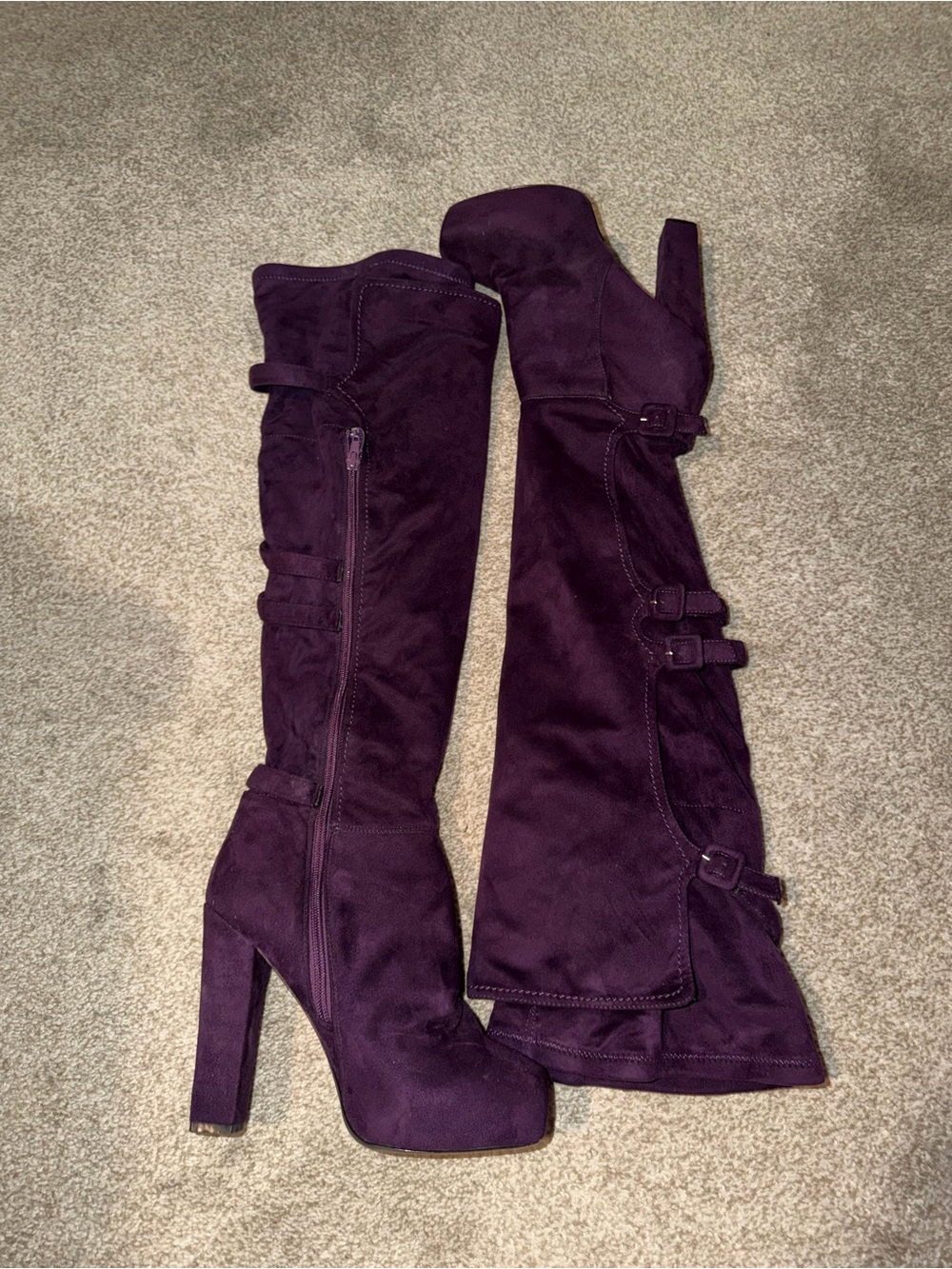 Women's Over-the-Knee Purple Suede High-Heel Boots